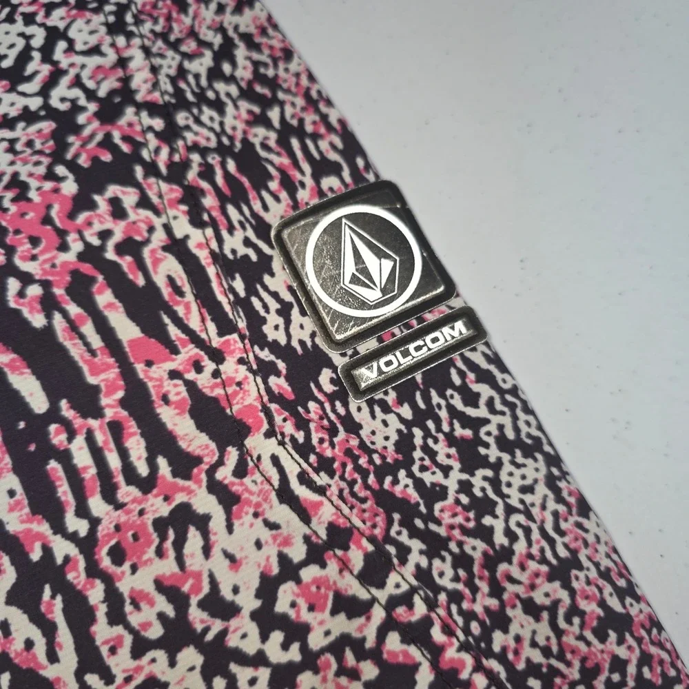 Volcom ModTech Board Shorts Mens 38 Pink Black Abstract Static Print Swim Trunks